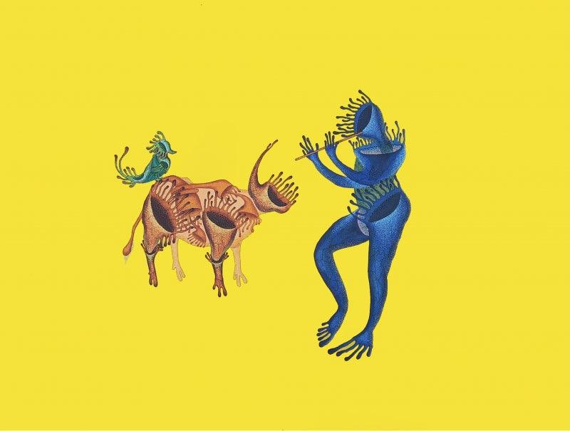 contemporary acrylic ink painting titled 'New Version Of Gwala', 36x47 inches, by artist Nitesh Panchal on Canvas