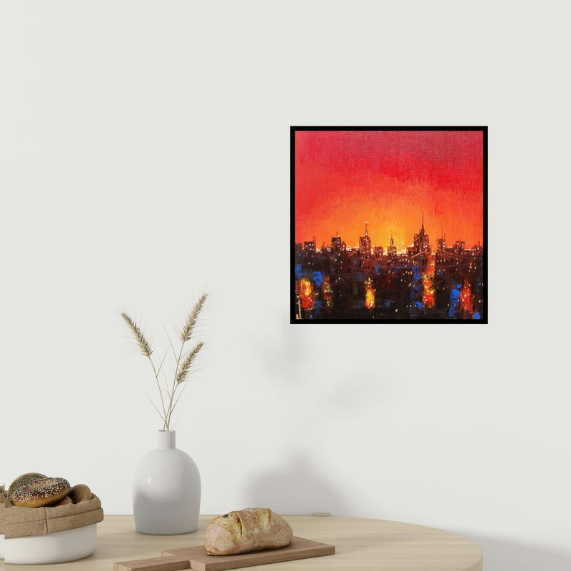 In-situ view of Purnendu Mandal's 'Night In City (Twilight City: A Skyline in Hues)' painting in a room