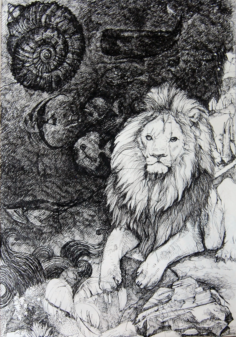 Night Dream' animals pen drawing by artist Jasleen Singh, 17x12 inch, on archival paper
