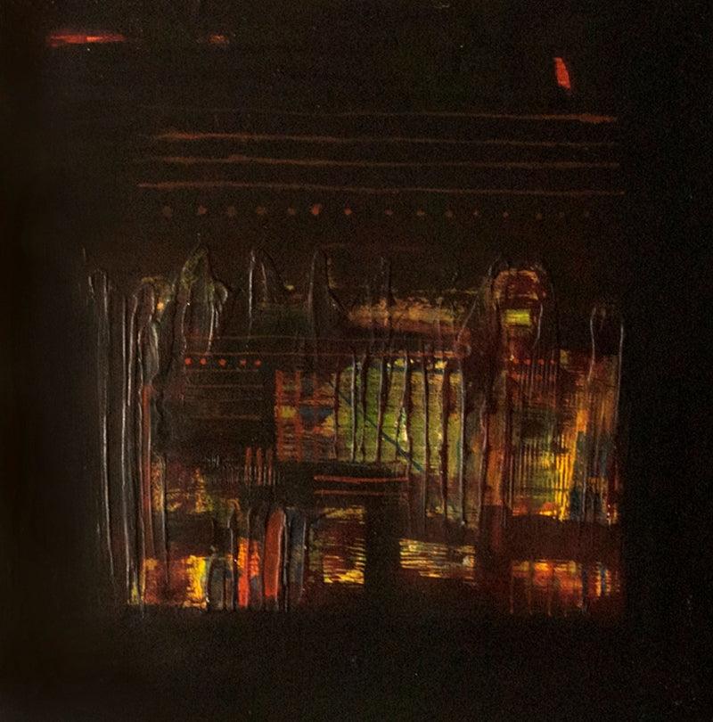 Abstract mixed media painting titled 'Night Scape', 20x20 inches, by artist Arvind Hate on Mixedmedia