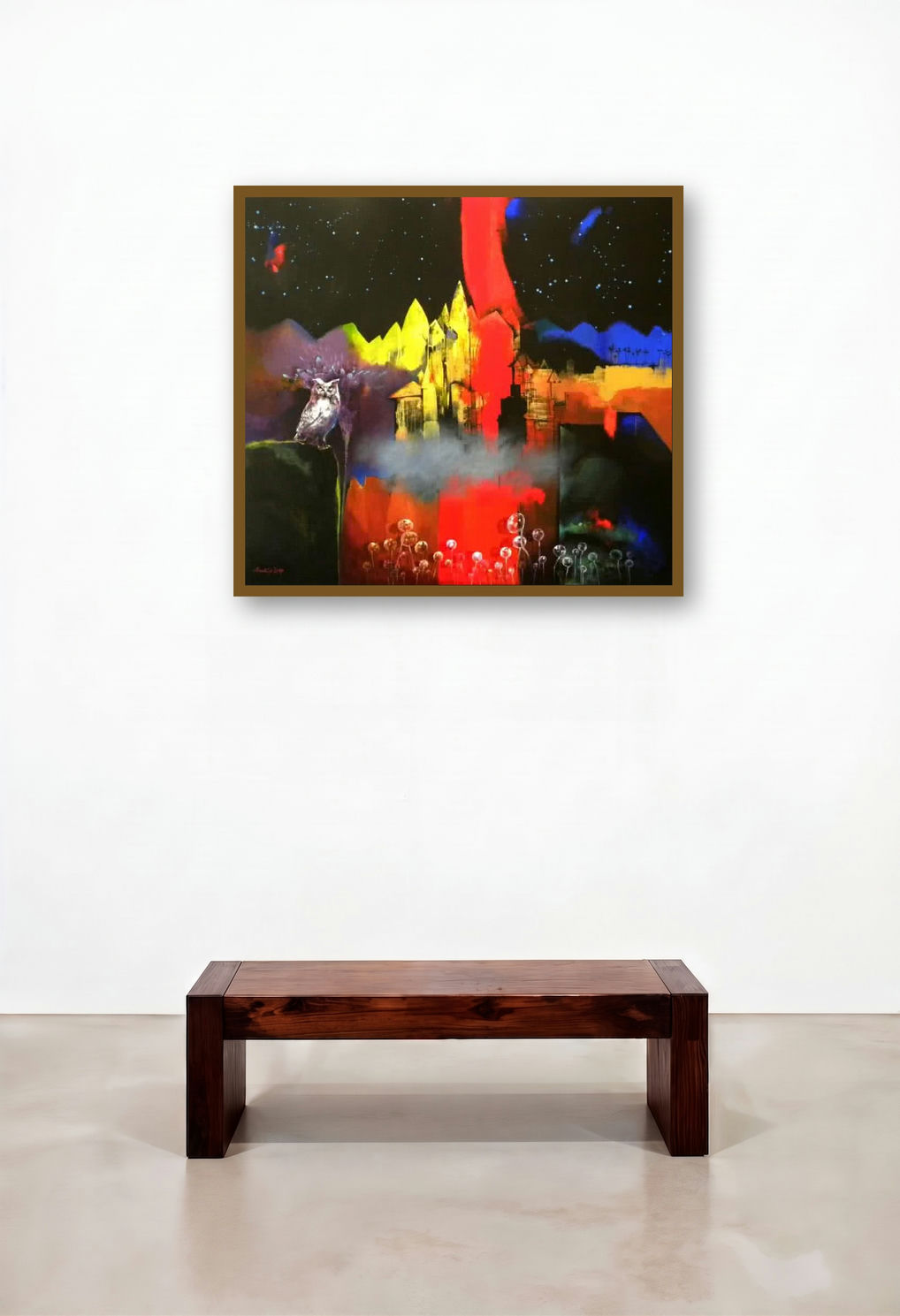 Night Watch (Guardian of the Night) by artist Pradip Sengupta displayed in a Eclectic Library