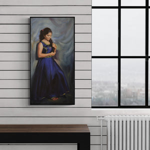 Preview of 'Nilmayi' Painting by Swapniil Paatil shown on a wall in a furnished room.
