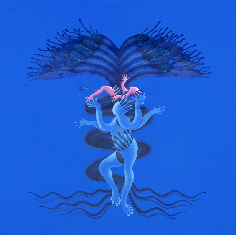 contemporary mixed-media painting titled 'Nirguman', 56x56 inch, by artist Nitesh Panchal on Canvas