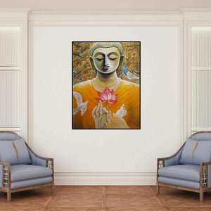 'Nirvana' painting by Subrata Ghosh shown on a wall in a furnished room.