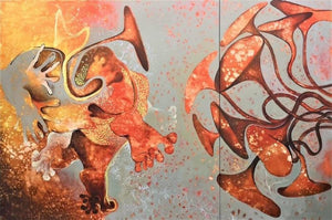 No Horn Ok Please by Rasana Bhardwaj, Original Acrylic Contemporary Painting on Canvas, X-Large Horizontal Wall Art
