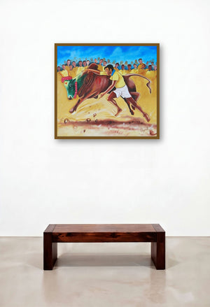 No More Jallikattu In India (A Voice for the Voiceless) by artist Ragunath displayed in a Art Deco Foyer