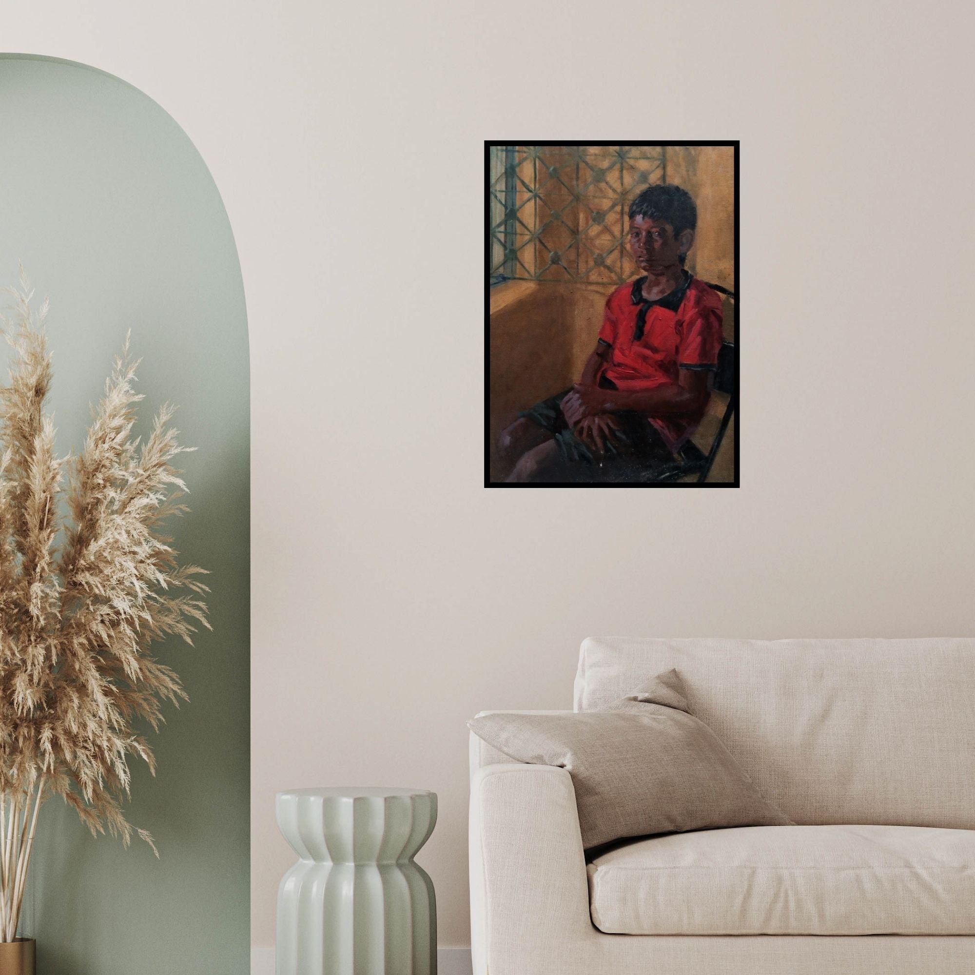 In-situ view of Swapnil Pate's 'Noon By The Window' painting in a room