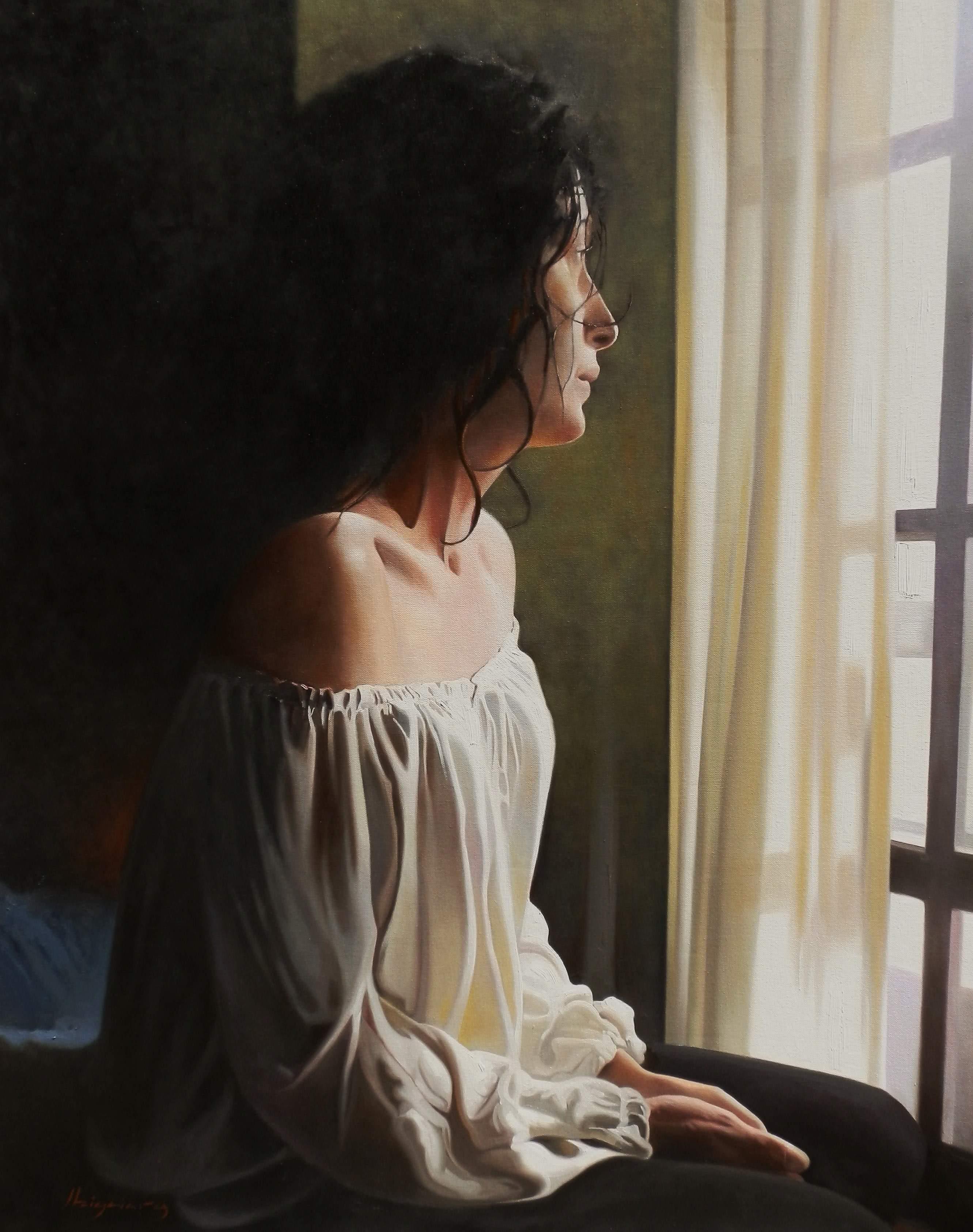 Figurative oil painting titled 'Nostalgia', 39x32 inches, by artist Jose Higuera on Canvas