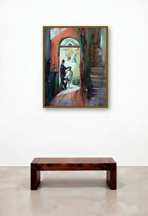 Nostalgia Water by artist Gulshan Achari displayed in a Minimalist Hallway