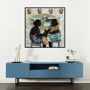 'Nota Bandi (The Power of the Vote)' painting by Harshada Kolapkar shown on a wall in a furnished room.