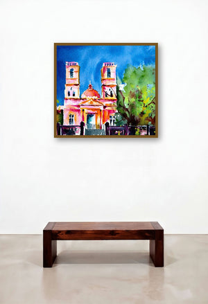 Notre Dame Des Anges (Sacred Hues: A Church in the Sun) by artist Veronique Piaser-Moyen displayed in a Luxury Executive Office