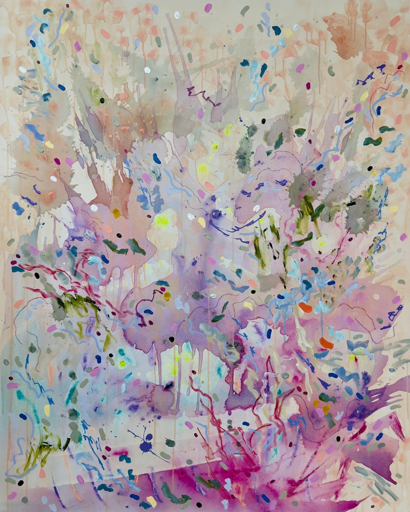 Novelty Of An Encore' abstract mixed-media painting by artist Sheena Bajaria, 60x48 inch, on canvas