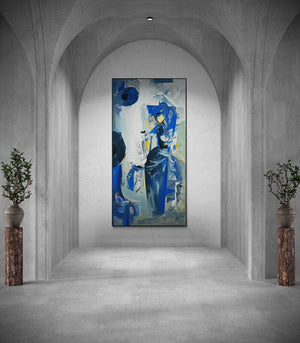 In-situ view of Vishal Phasale's 'Nrutyachandrika 55 (Sapphire Silhouette)' painting in a room