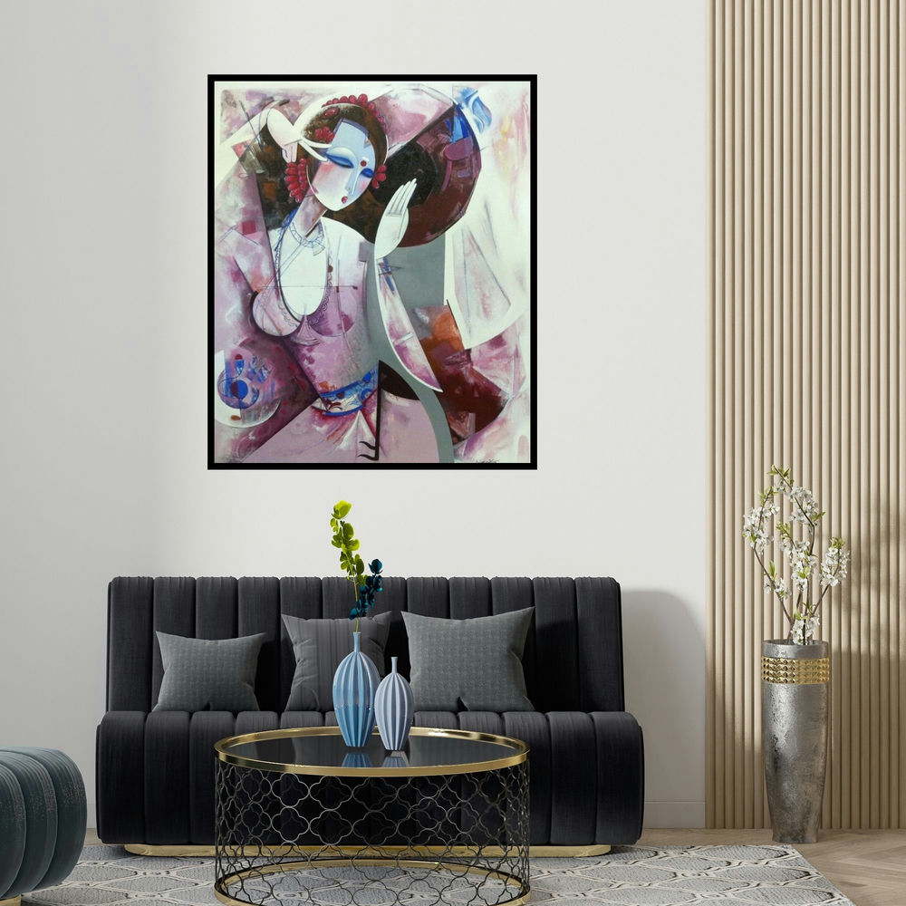 'Nrutyachandrika 59' painting by Vishal Phasale shown on a wall in a furnished room.