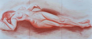 Nude I by Bhavesh Patel, Original Dry Pastel Nude Painting on Paper, Large Horizontal Wall Art