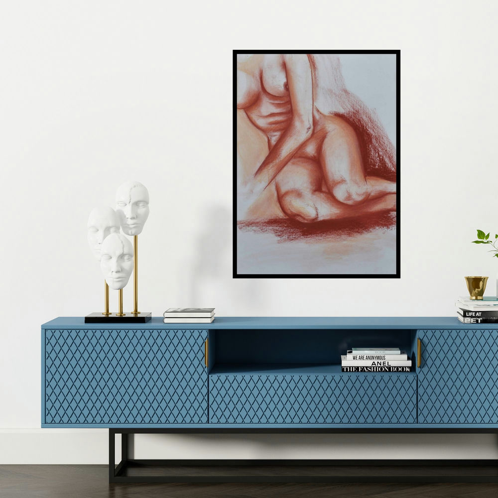 'Nude Iii' painting by Bhavesh Patel shown on a wall in a furnished room.