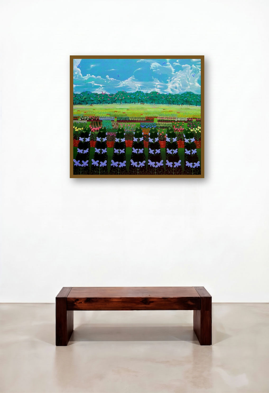 Nursery (Vibrant Garden Paradise) by artist Sudhakaran Edakandy displayed in a Contemporary Hotel Suite