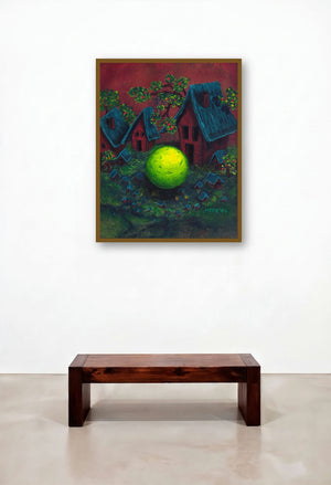 Object 17 (Village Anomaly) by artist Rainer Clemens Merk displayed in a Contemporary Luxury Executive Office