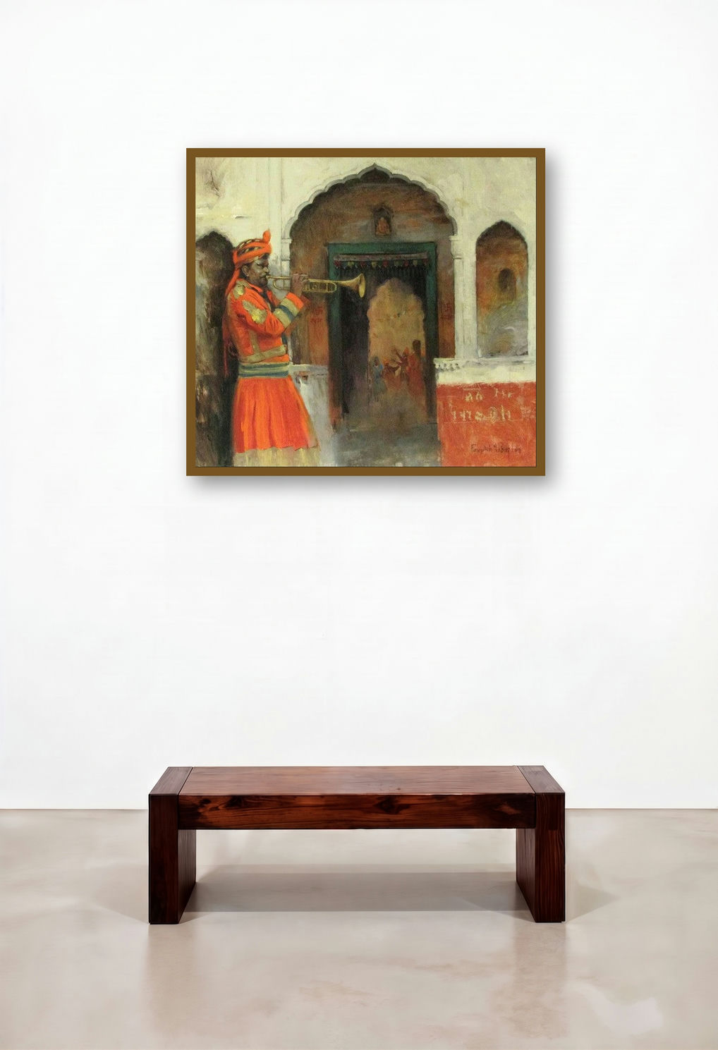 Oblivious by artist Farukh Nadaf displayed in a Mid-Century Modern Lounge