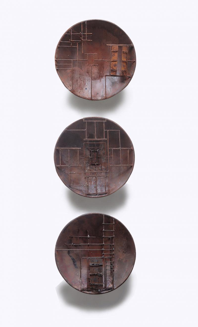 contemporary sculpture titled 'Occupied Land', 15x15x4 inches, by artist Chintada Eswararao on Iron, Rust