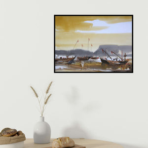 Sunil Kale's 'Ocean Moods 12 (Golden Hour)' painting visualized above a sofa in a contemporary room.