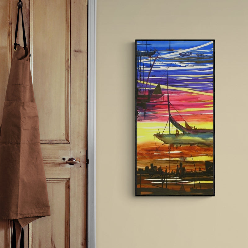 In-situ view of Sunil Kale's 'Ocean Moods 4 (Twilight Symphony)' painting in a room