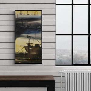 Preview of 'Ocean Moods 6' Painting by Sunil Kale shown on a wall in a furnished room.