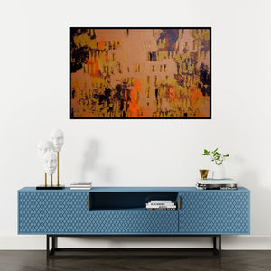 Preview of 'Ochre Patterns (Golden Echoes)' Painting by Ns Art shown on a wall in a furnished room.