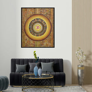 'Ohm 2 (Om Mandala)' painting by Madhavi Joshi shown on a wall in a furnished room.