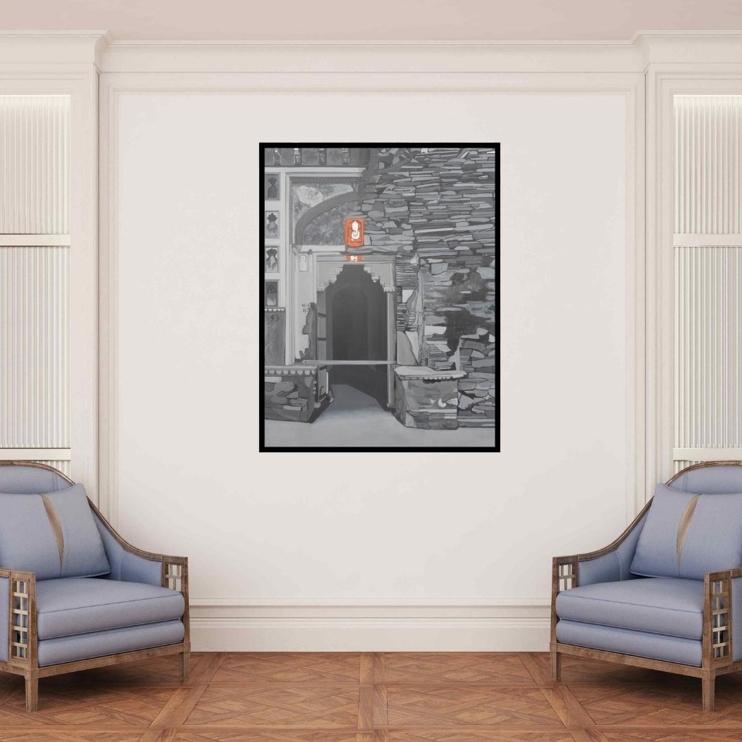 In-situ view of Ajay Mishra's 'Old Amer (Gateway to the Past)' painting in a room