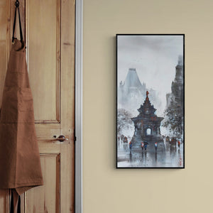 In-situ view of Ashif Hossain's 'Old Bombay (Mumbai Monsoon)' painting in a room