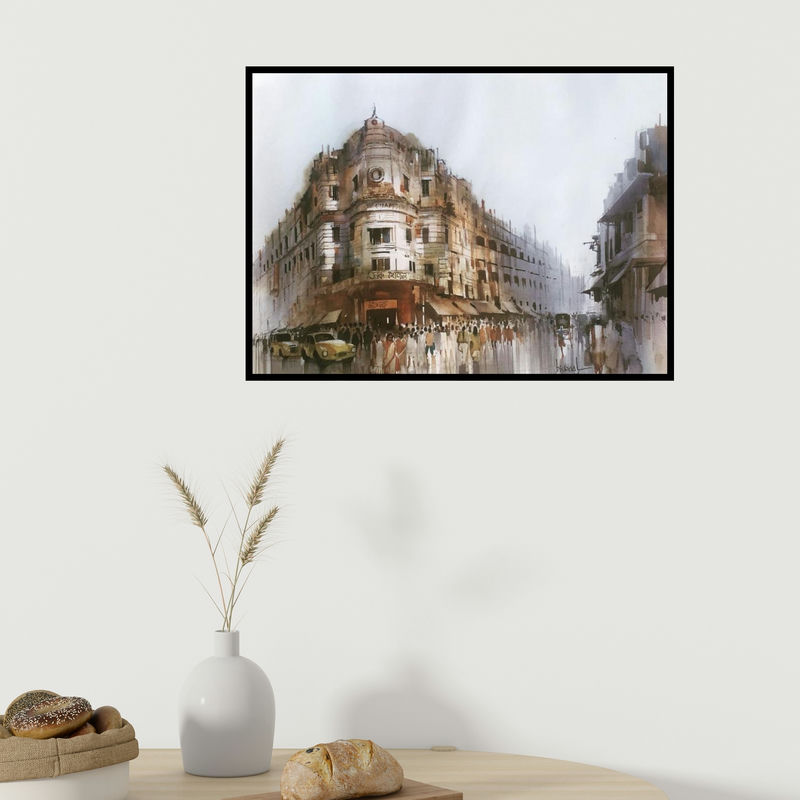 In-situ view of Bijay Biswaal's 'Old Calcutta (Untitled)' painting in a room