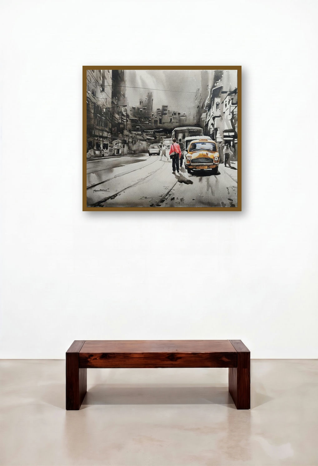 Old Calcutta Street 1 by artist Arpan Bhowmik displayed in a Traditional Family Room