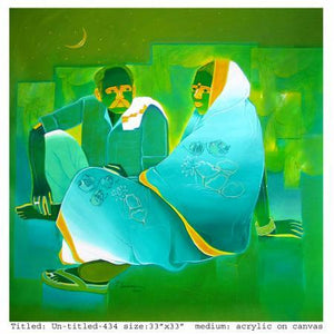 Old Couple by Tailor Srinivas, Original Acrylic Figurative Painting on Canvas, Medium Square Wall Art
