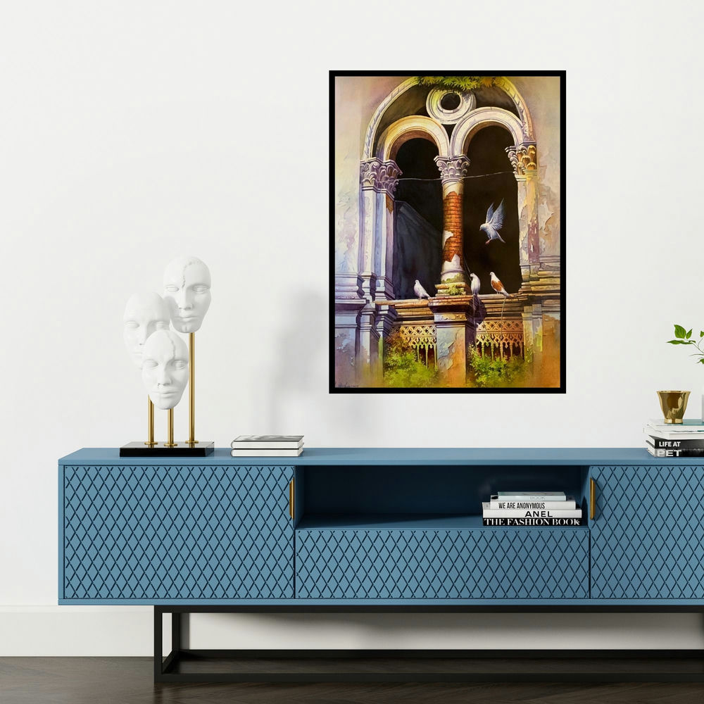 'Old Heritage 2' painting by Amit Bhar shown on a wall in a furnished room.
