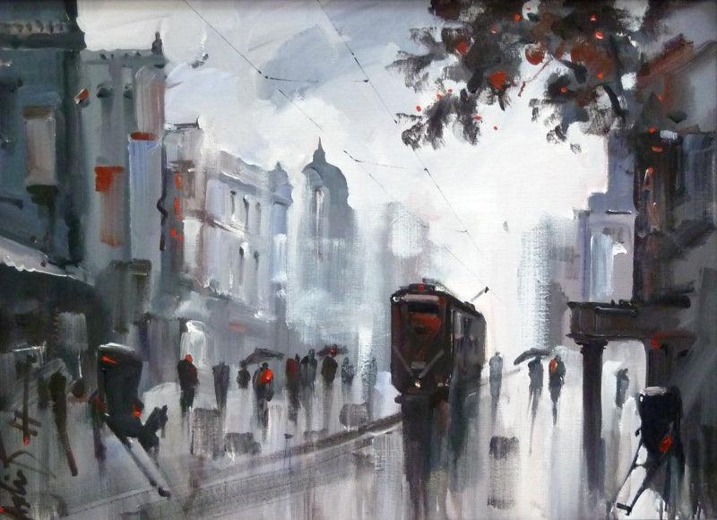 Cityscape acrylic painting titled 'Old Kolkata', 26x36 inches, by artist Ashif Hossain on Canvas