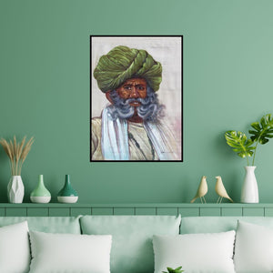 Preview of 'Old Man' Painting by Indian Miniture shown on a wall in a furnished room.