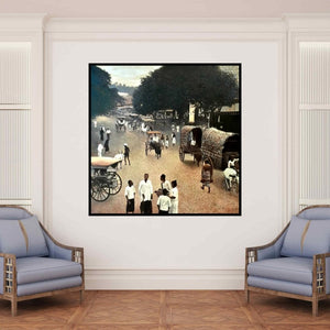 In-situ view of Thambi Sankaran's 'Old Mumbai' painting in a room
