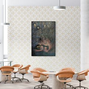 Preview of 'Old Muziris Port (Emergence)' Painting by Thambi Sankaran shown on a wall in a furnished room.