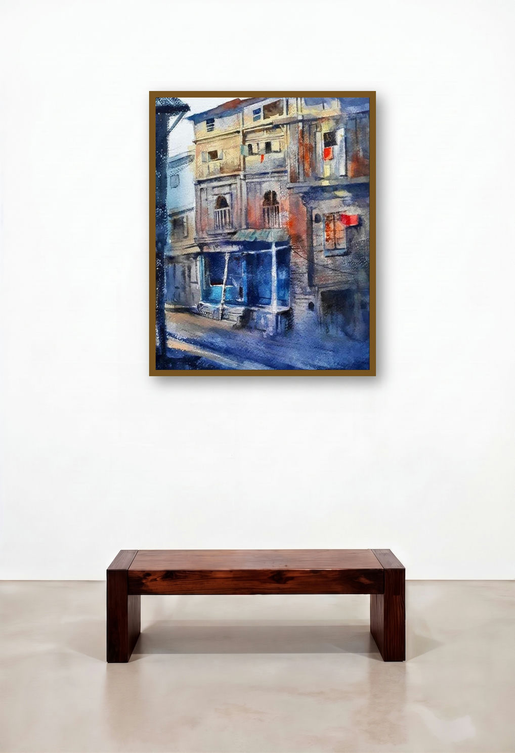 Old Nashik (Quiet Corner) by artist Jitendra Divte displayed in a Scandinavian Study