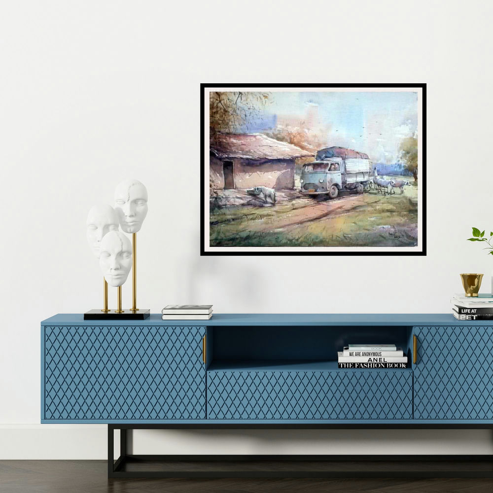 'Old Van' painting by Amit Kapoor shown on a wall in a furnished room.