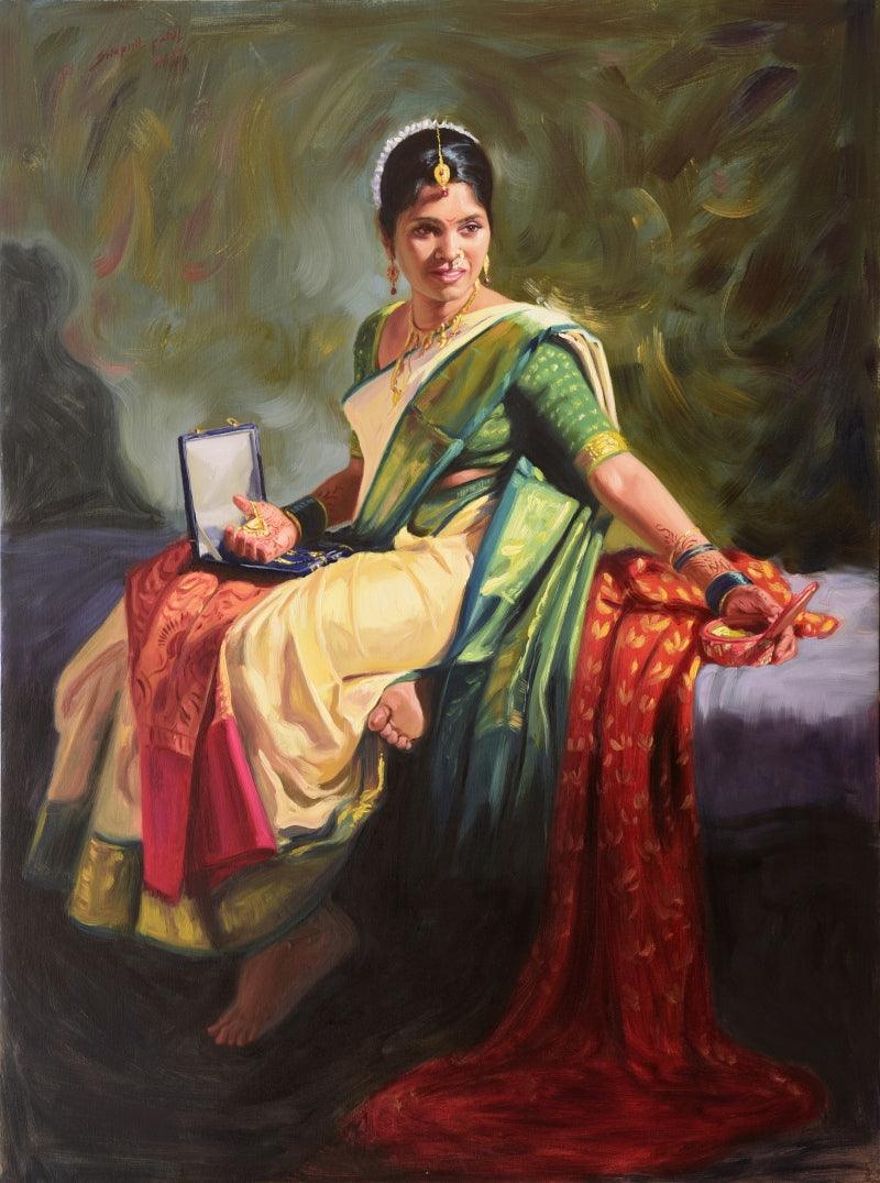 Figurative oil painting titled 'Oli Halad', 48x36 inches, by artist Swapniil Paatil on Canvas