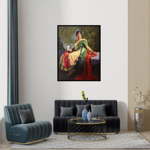 Preview of 'Oli Halad' Painting by Swapniil Paatil shown on a wall in a furnished room.