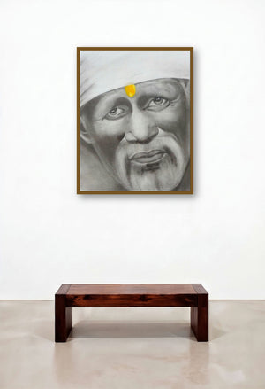 Om Sai (Sai Baba of Shirdi) by artist Swati Sharma displayed in a Art Deco Executive Office