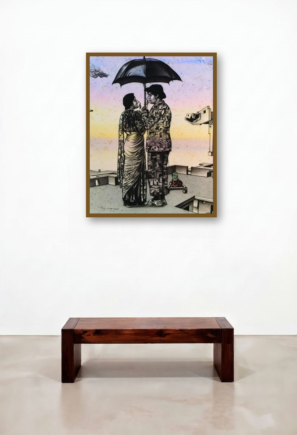 One Roof Of One World by artist Satya Vijay Singh displayed in a Modern Living Room