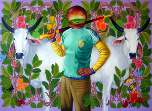 One Year Project Work (The Dreamer) by Kushal Kumar, Original Oil & Enamel Contemporary Painting on Canvas, X-Large Horizontal Wall Art