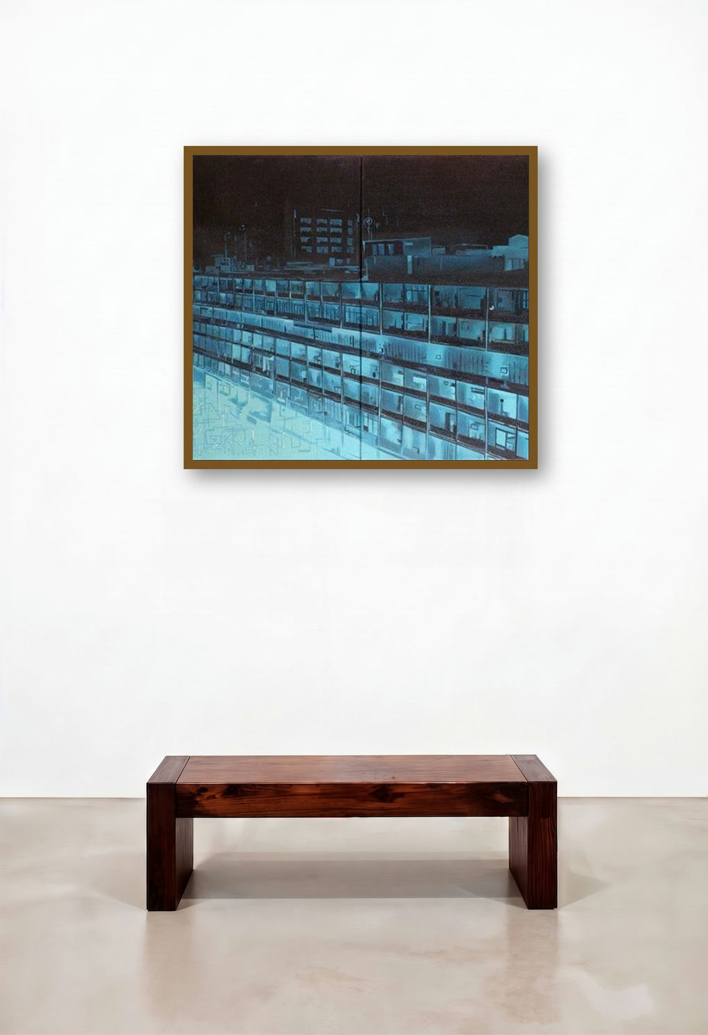 Oneirism (Night Vision) by artist Bhartti Verma displayed in a Mid-Century Modern Hallway