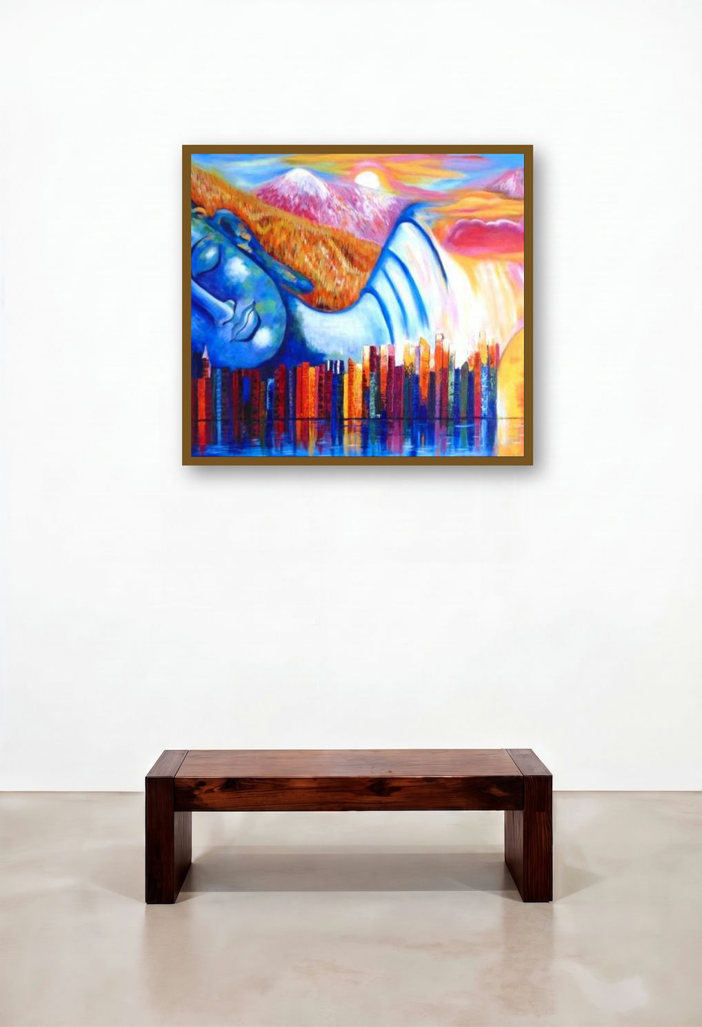 Oneness (Dreams of Enlightenment) by artist Purnima Gupta displayed in a Contemporary Luxury Lounge