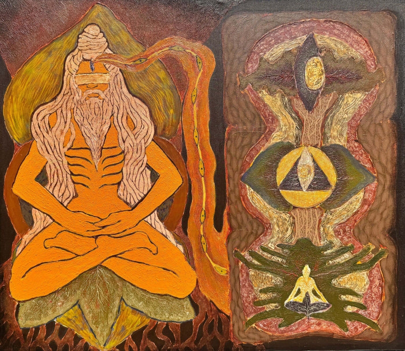 'Opening Of The Third Eye' religious mixed-media painting by artist Shyam Koli, 36x42 inch, on canvas