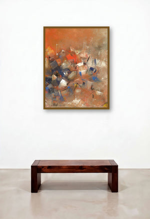 Orange City Abstarct by artist M Singh displayed in a Classic Hallway